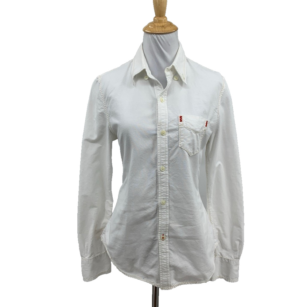 True Religion Shirt Womens S Small White Cotton Button Up Long Sleeve Oxford